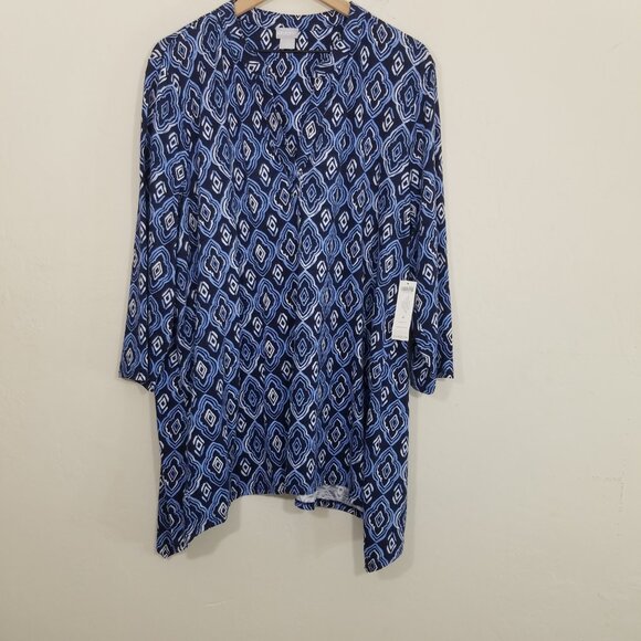 NWT Chico's Cotton Blend Diamond 3 Quarter Sleeve Tunic Classic Navi Top Size 4 - Picture 3 of 7